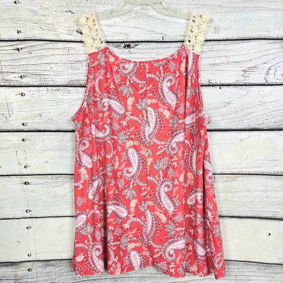 Haptics Coral Paisley Lace Shoulder Tank Top L - Picture 5 of 8